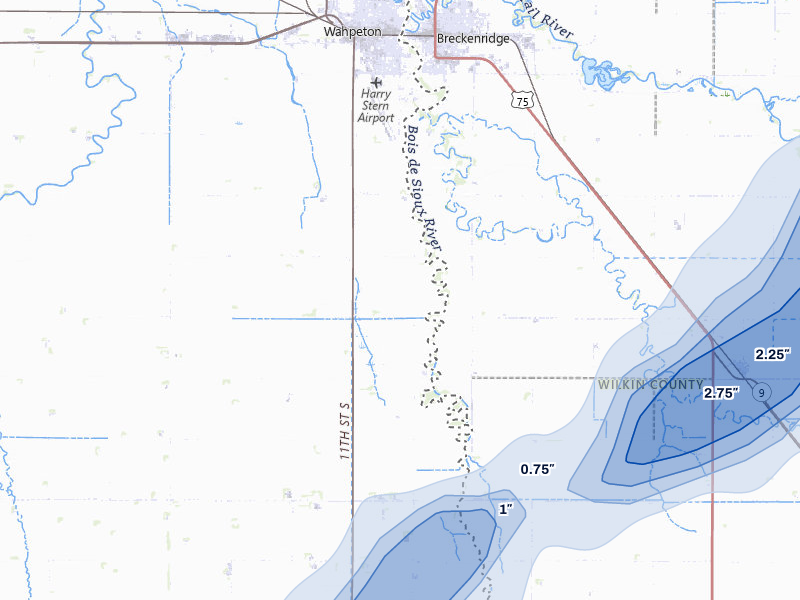 NEXRAD radar-signature map of the hail storm over Wahpeton, ND on Jun 29, 2026