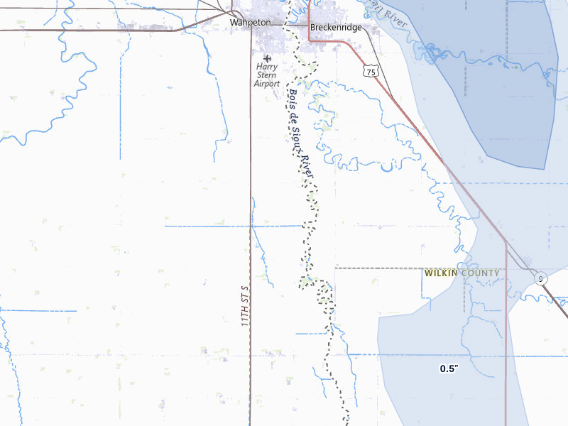 NEXRAD radar-signature map of the hail storm over Wahpeton, ND on Jul 4, 2026