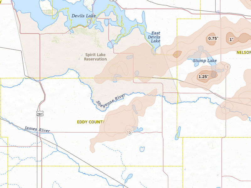 Radar-estimated hail-size map of the storm over Warwick, ND