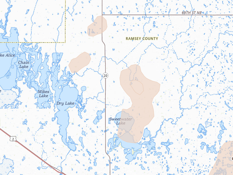 Radar-estimated hail-size map of the storm over Webster, ND on Jun 2, 2026