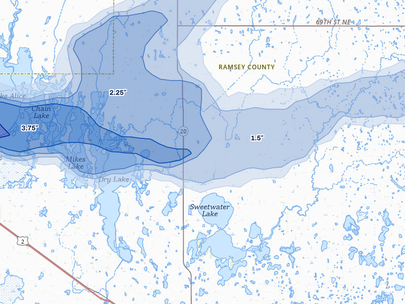 NEXRAD radar-signature map of the hail storm over Webster, ND on Jun 28, 2026