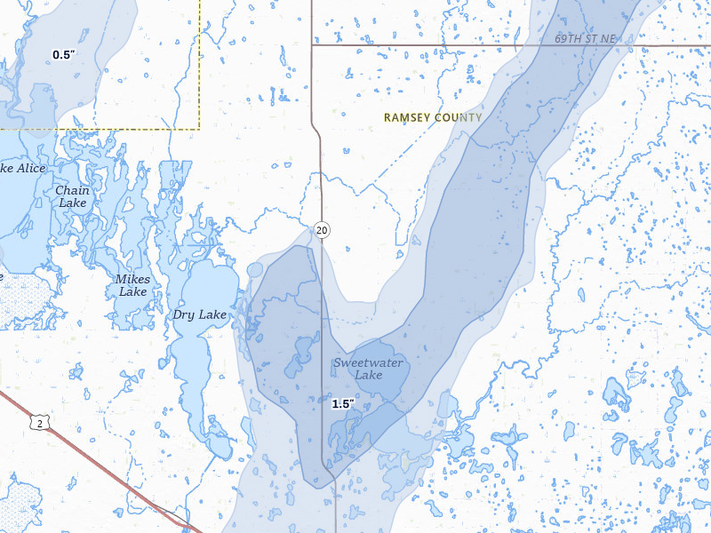 NEXRAD radar-signature map of the hail storm over Webster, ND on Jun 29, 2026