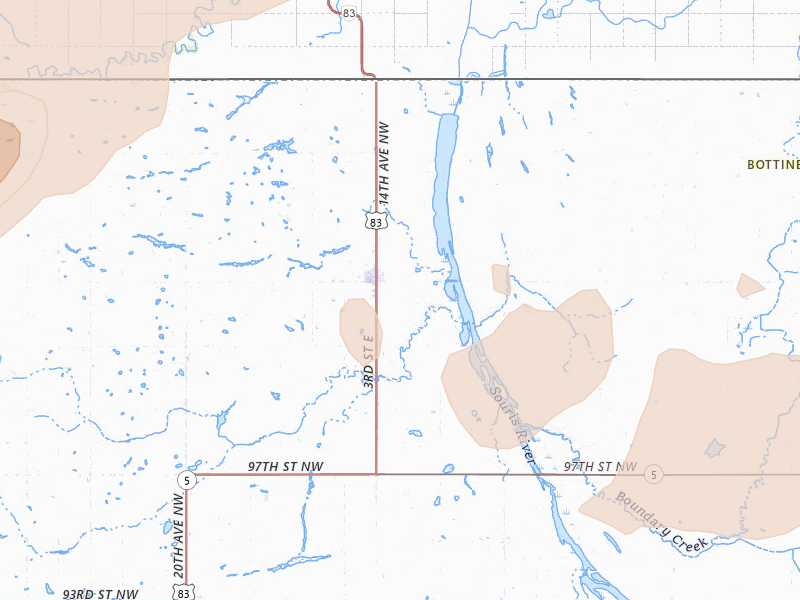 Radar-estimated hail-size map of the storm over Westhope, ND on Sep 4, 2026