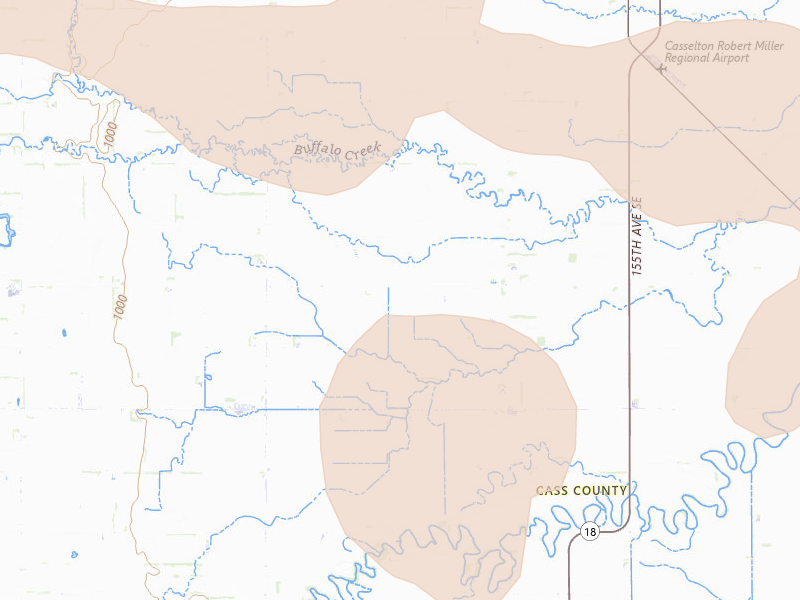 Radar-estimated hail-size map of the storm over Wheatland, ND on Jul 30, 2026