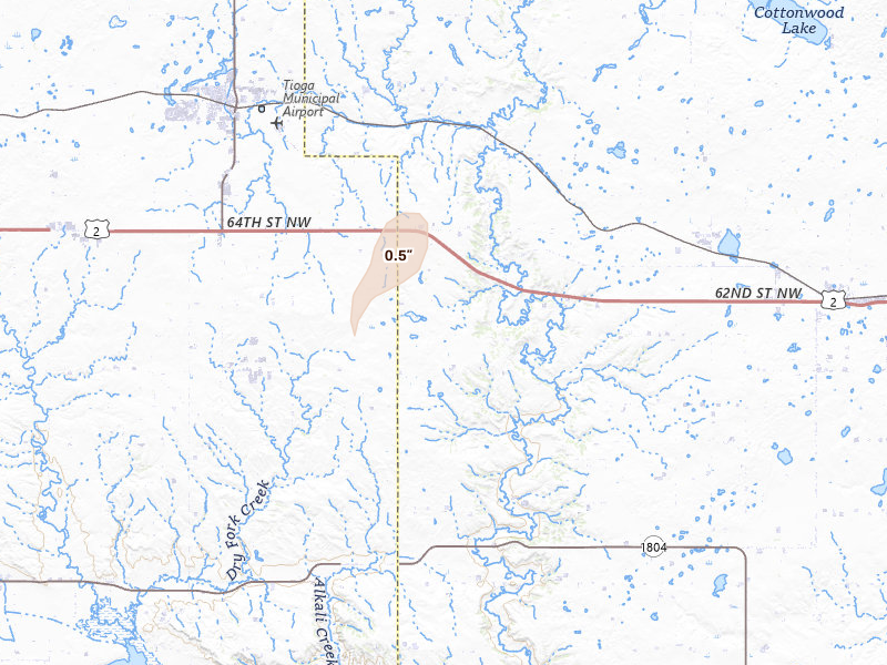 Radar-estimated hail-size map of the storm over White Earth, ND on Jun 26, 2026