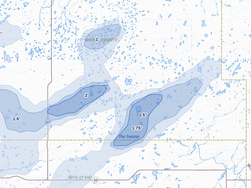NEXRAD radar-signature map of the hail storm over Wildrose, ND on Jul 3, 2026
