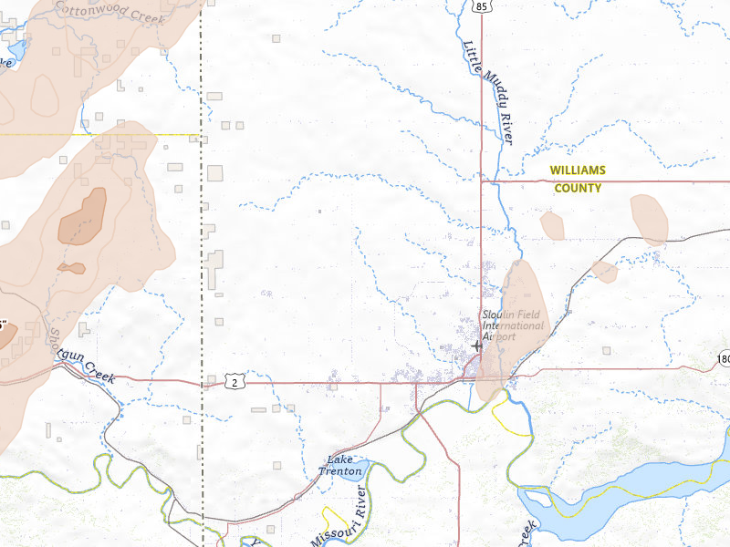 Radar-estimated hail-size map of the storm over Williston, ND on Jun 6, 2026