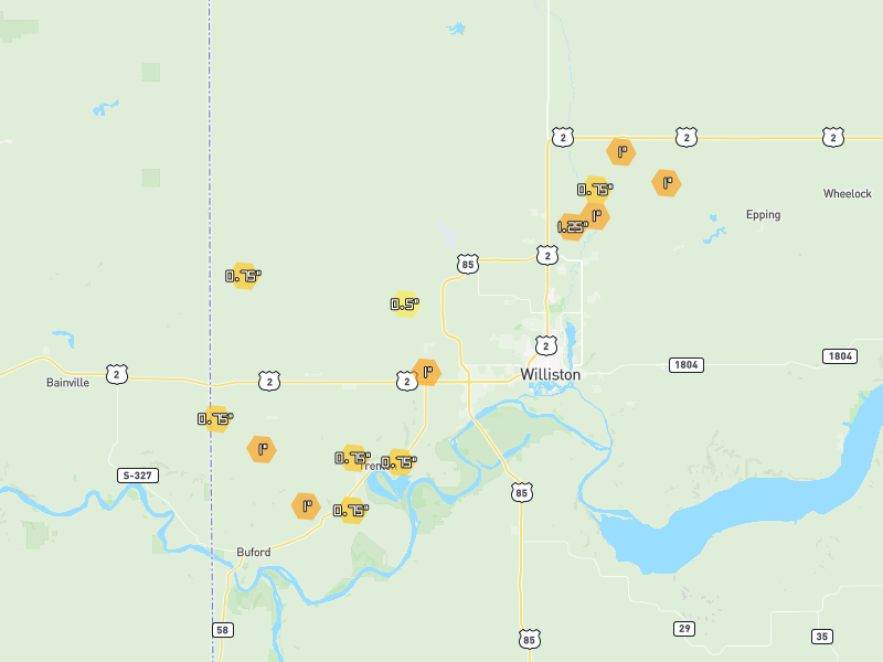 Hail map of Williston, ND on Jun 28, 2026, hail up to 1.25"