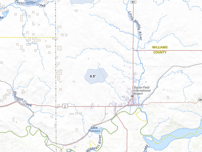 NEXRAD radar-signature map of the hail over Williston, ND