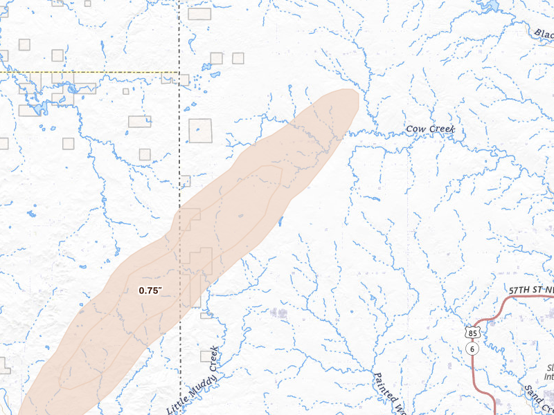 Radar-estimated hail-size map of the storm over Williston, ND