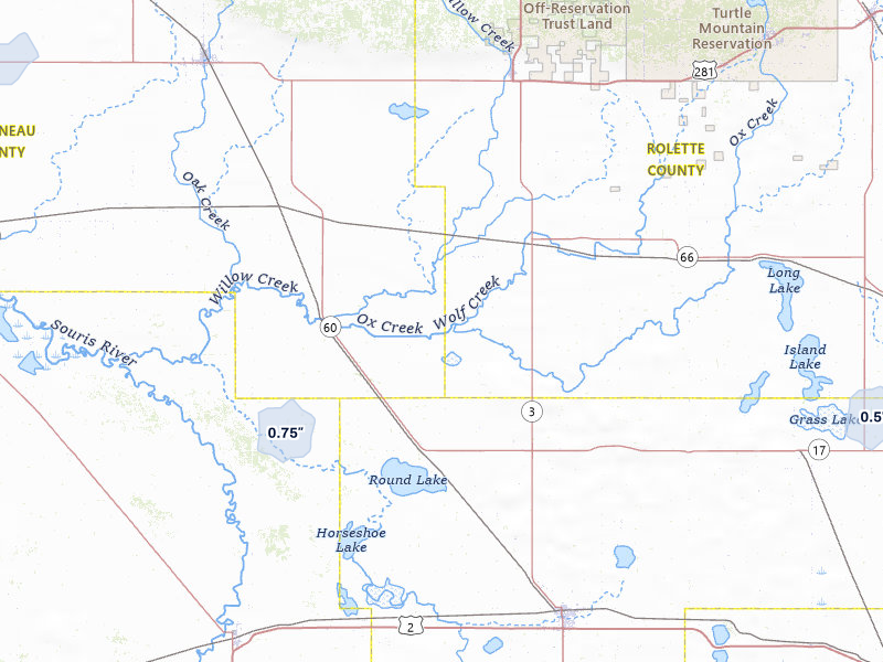 NEXRAD radar-signature map of the hail over Willow City, ND