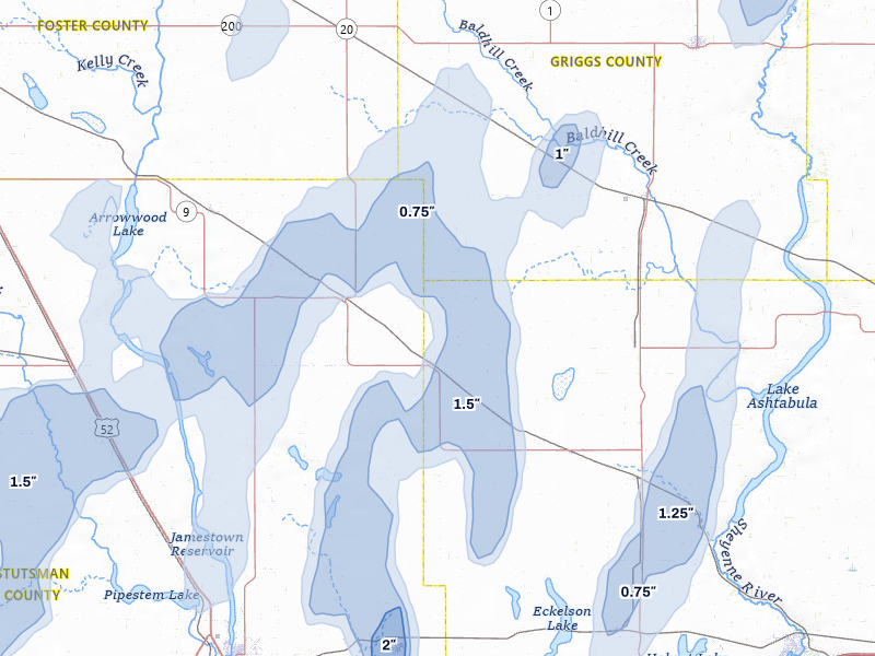 NEXRAD radar-signature map of the hail over Wimbledon, ND