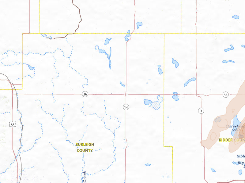 Radar-estimated hail-size map of the storm over Wing, ND on Jun 2, 2026