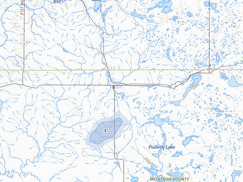 NEXRAD radar-signature map of the hail over Wishek, ND