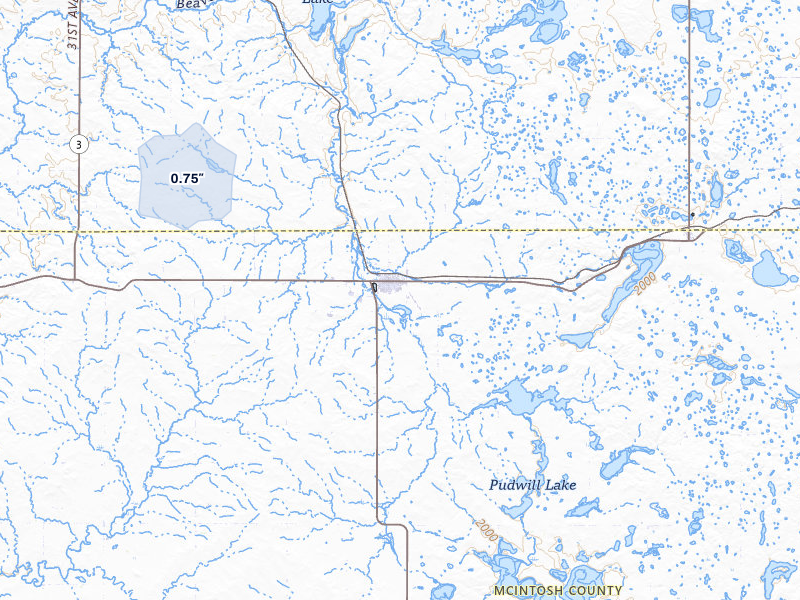 NEXRAD radar-signature map of the hail storm over Wishek, ND on Jul 7, 2026