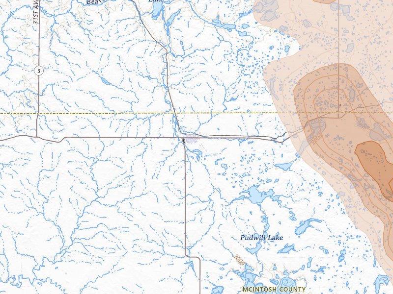 Radar-estimated hail-size map of the storm over Wishek, ND on Jul 9, 2026