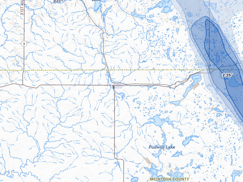 NEXRAD radar-signature map of the hail storm over Wishek, ND on Jul 9, 2026
