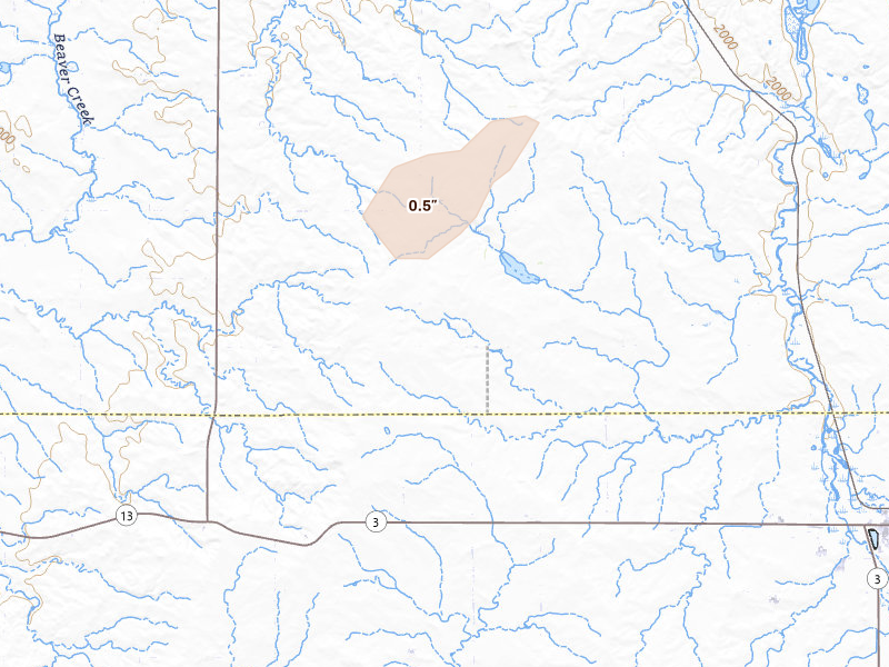 Radar-estimated hail-size map of the storm over Wishek, ND
