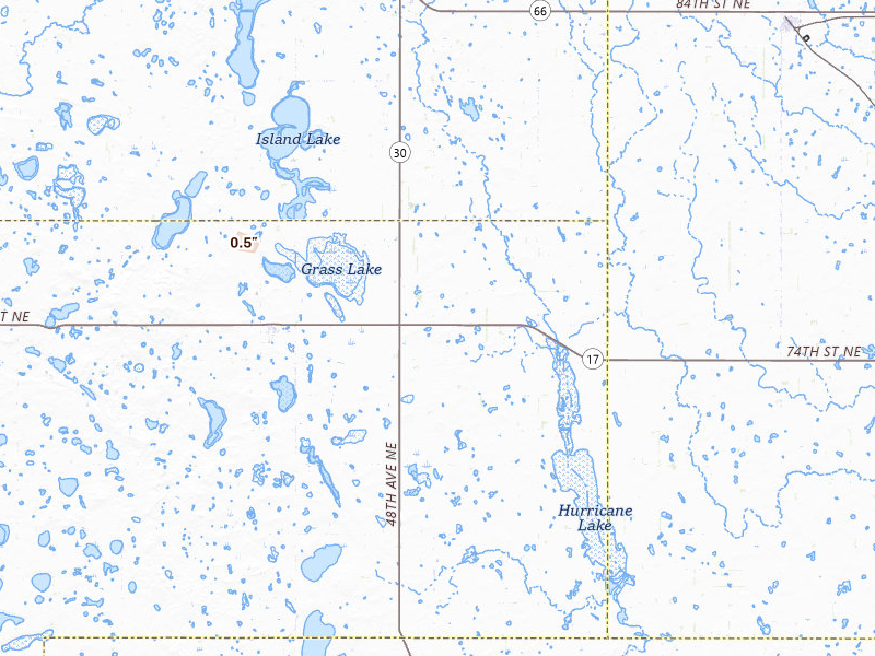Radar-estimated hail-size map of the storm over Wolford, ND on May 27, 2026