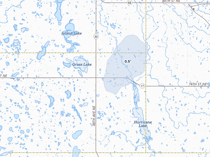 NEXRAD radar-signature map of the hail storm over Wolford, ND on Jun 9, 2026