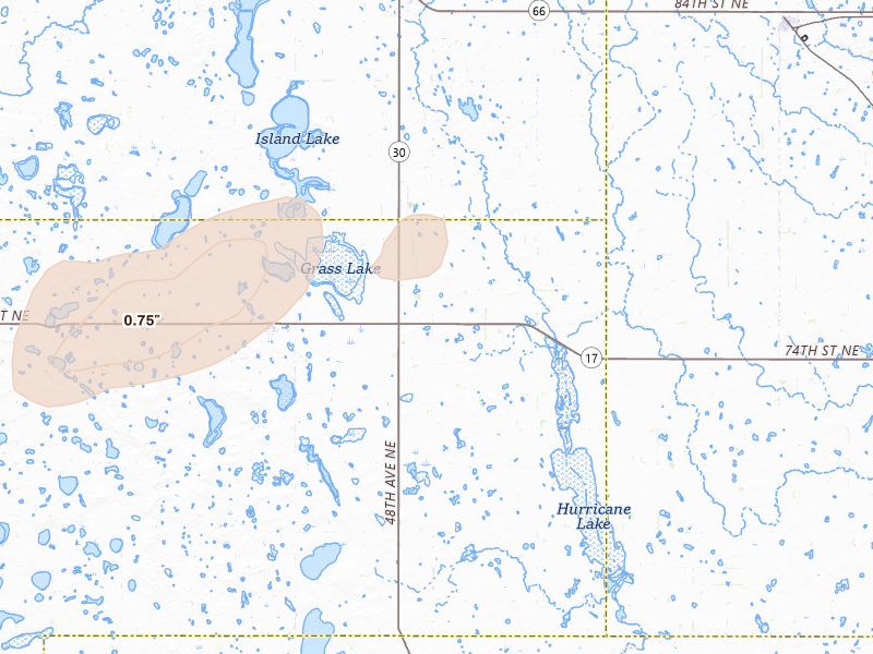 Radar-estimated hail-size map of the storm over Wolford, ND