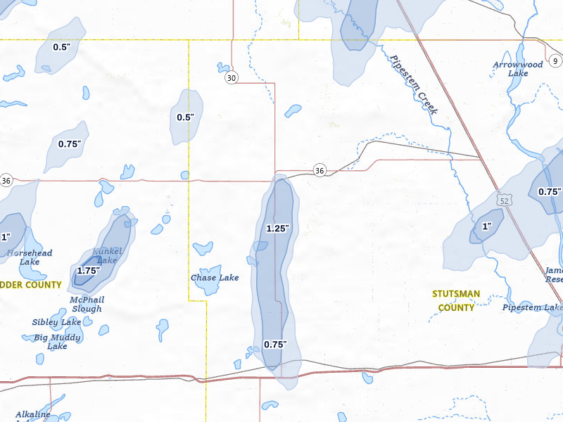 NEXRAD radar-signature map of the hail storm over Woodworth, ND on Jun 29, 2026