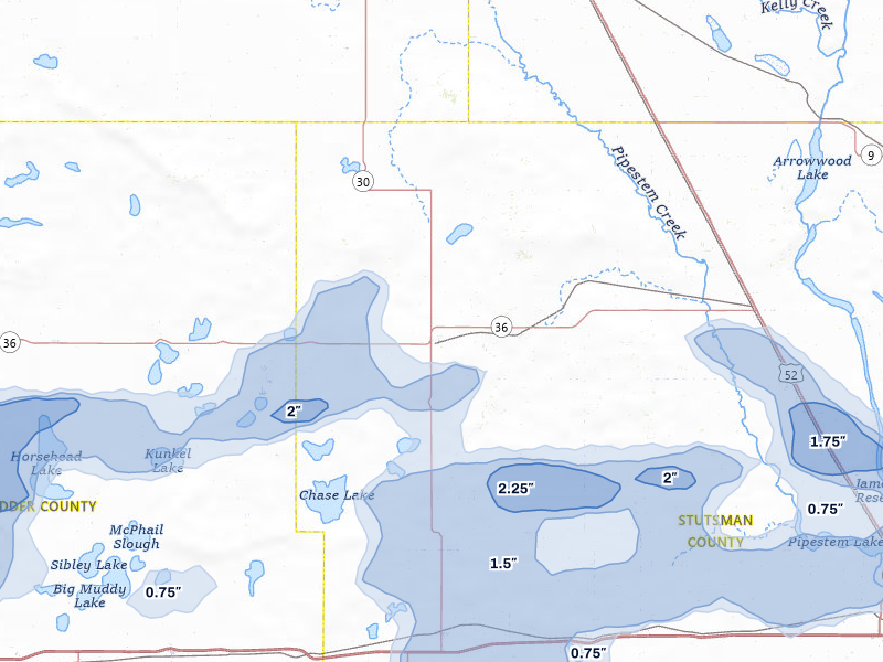 NEXRAD radar-signature map of the hail storm over Woodworth, ND on Aug 11, 2026