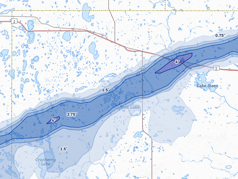 NEXRAD radar-signature map of the hail storm over York, ND on Jun 28, 2026