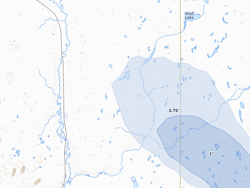 NEXRAD radar-signature map of the hail storm over Ypsilanti, ND on Jul 9, 2026