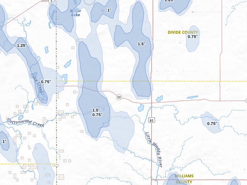 NEXRAD radar-signature map of the hail storm over Zahl, ND on Jun 27, 2026