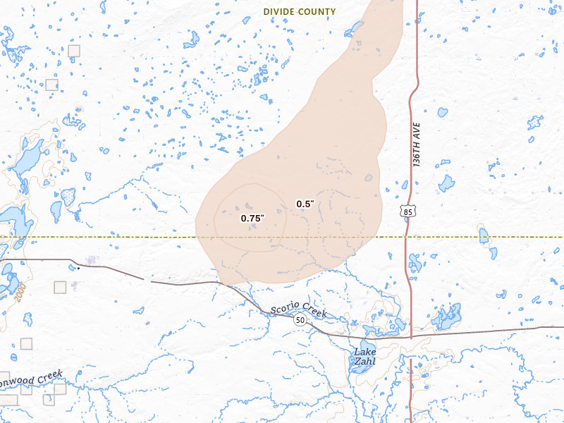 Radar-estimated hail-size map of the storm over Zahl, ND