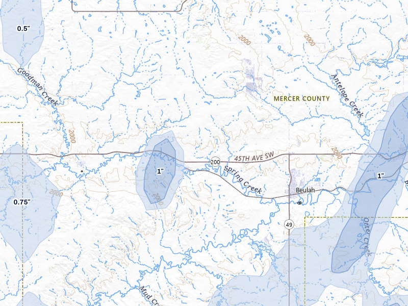 NEXRAD radar-signature map of the hail storm over Zap, ND on Jun 27, 2026