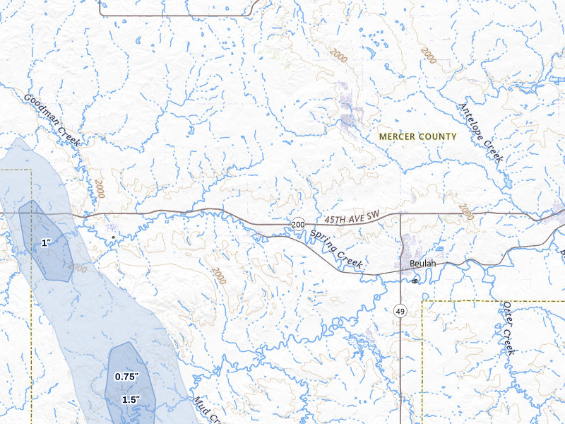 NEXRAD radar-signature map of the hail storm over Zap, ND on Jul 3, 2026