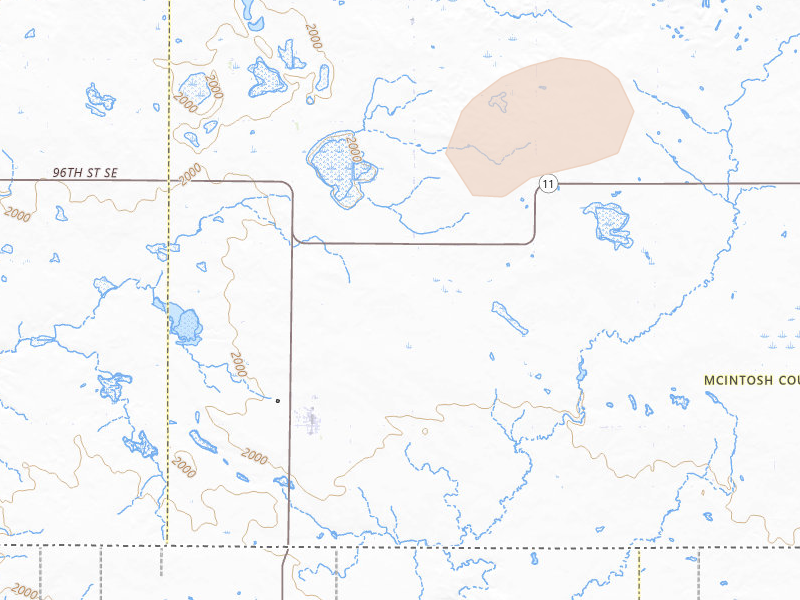 Radar-estimated hail-size map of the storm over Zeeland, ND on Jul 2, 2026