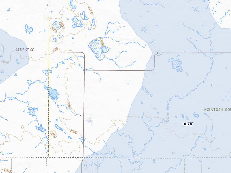 NEXRAD radar-signature map of the hail storm over Zeeland, ND on Jul 7, 2026