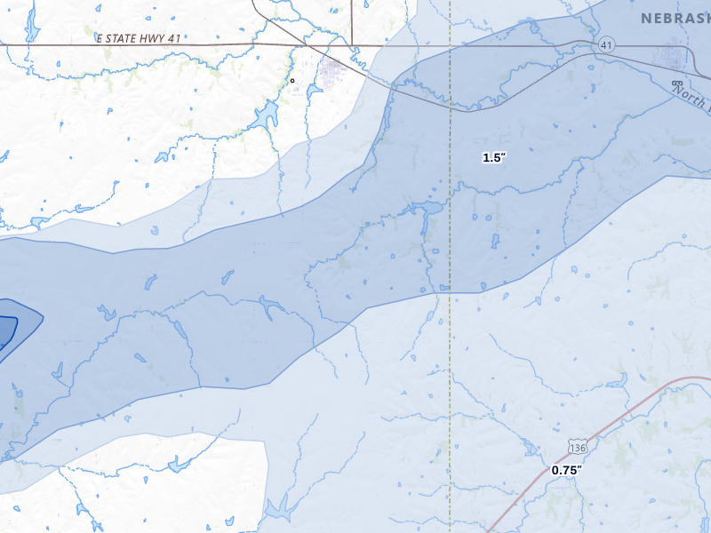 NEXRAD radar-signature map of the hail storm over Adams, NE on May 16, 2026