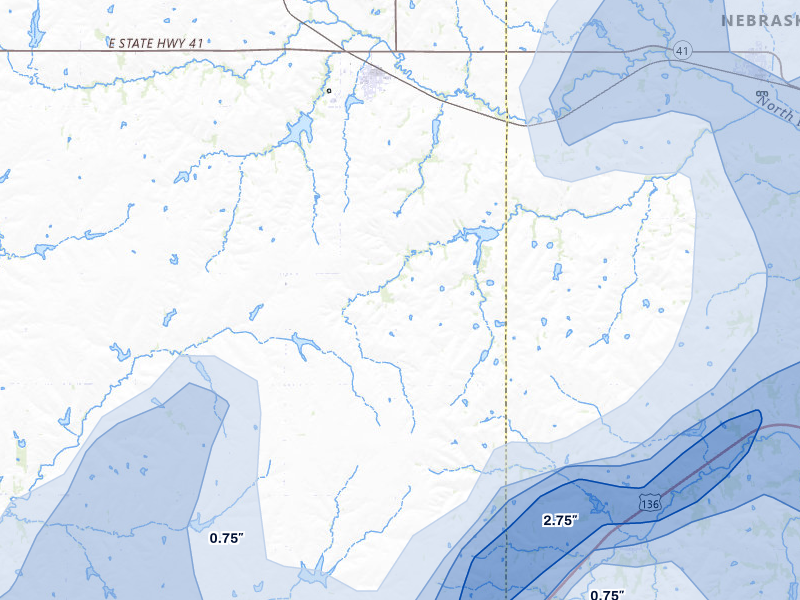 NEXRAD radar-signature map of the hail storm over Adams, NE on May 18, 2026