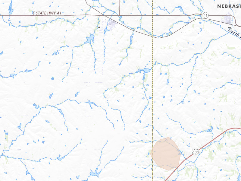 Radar-estimated hail-size map of the storm over Adams, NE on May 29, 2026