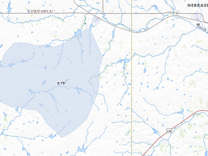NEXRAD radar-signature map of the hail storm over Adams, NE on May 29, 2026