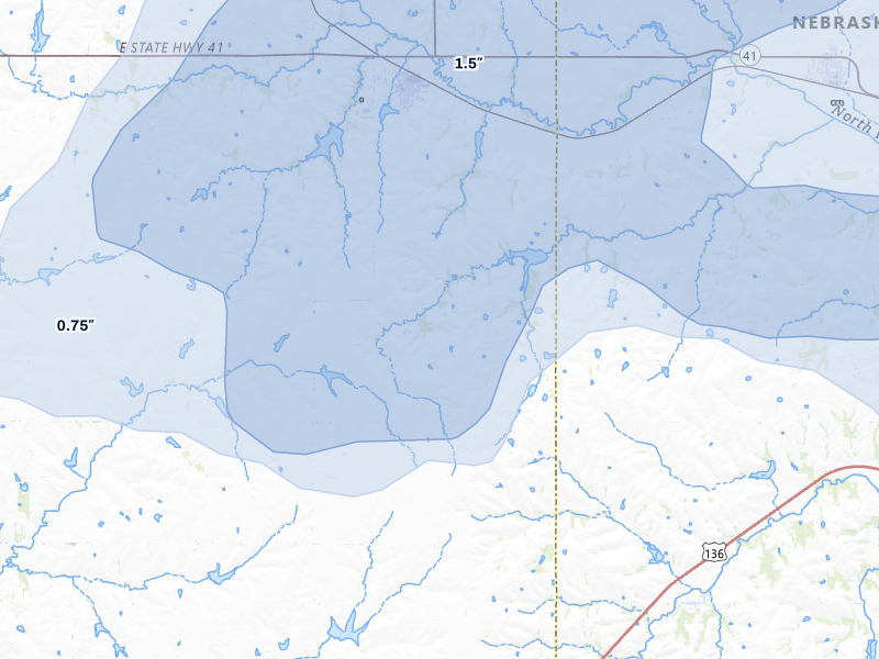 NEXRAD radar-signature map of the hail storm over Adams, NE on Jul 3, 2026