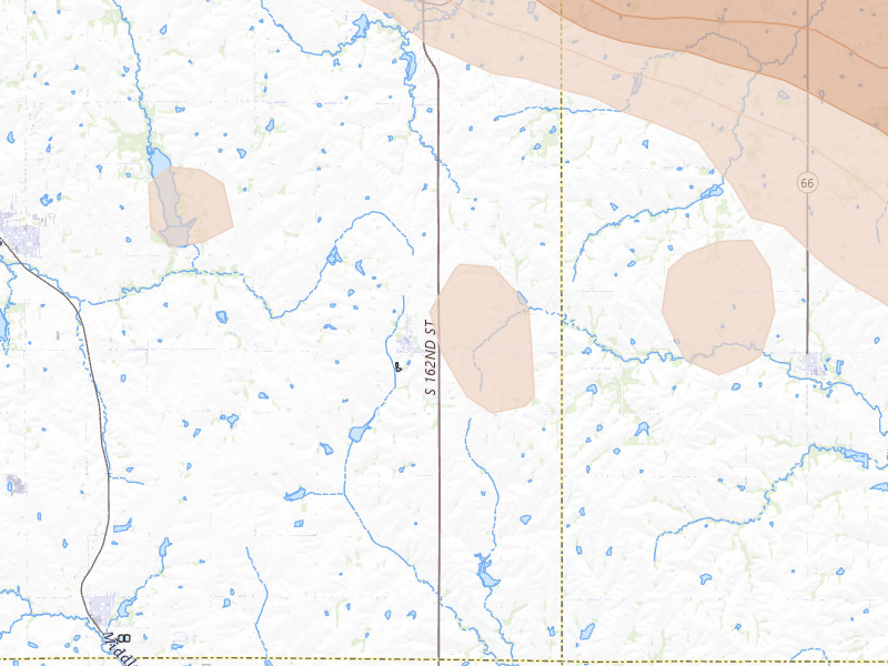 Radar-estimated hail-size map of the storm over Adams, NE on Aug 19, 2026