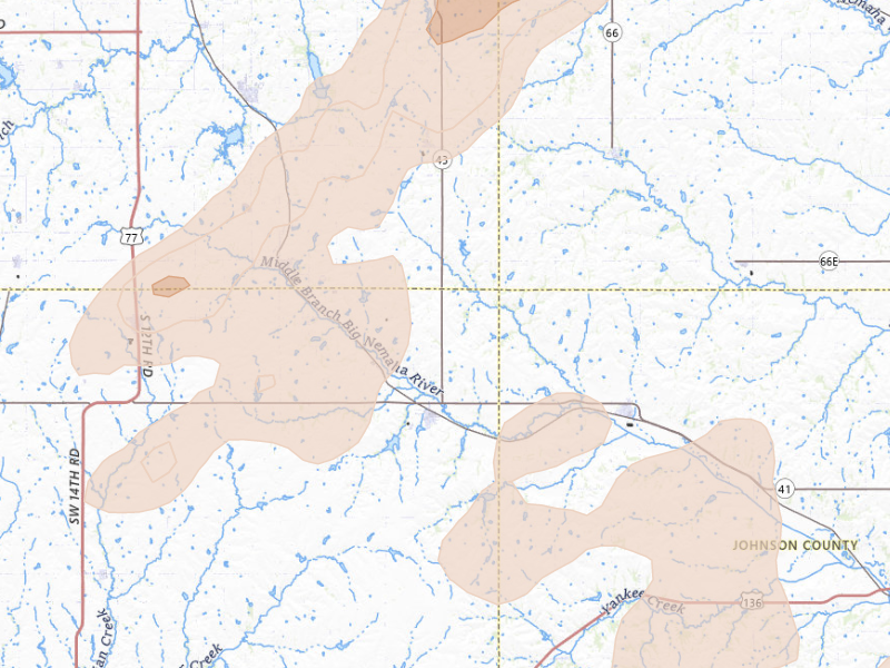 Radar-estimated hail-size map of the storm over Adams, NE on Sep 13, 2026