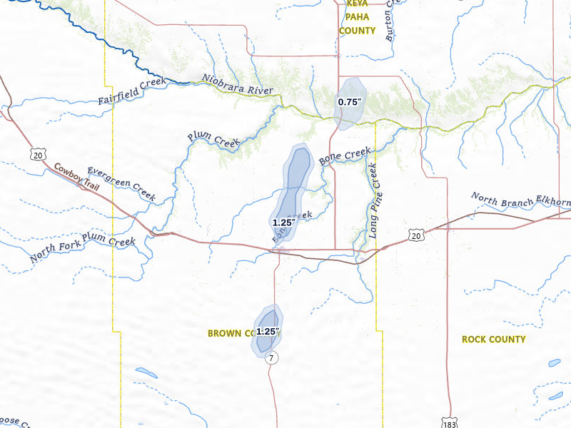 NEXRAD radar-signature map of the hail storm over Ainsworth, NE on May 30, 2026