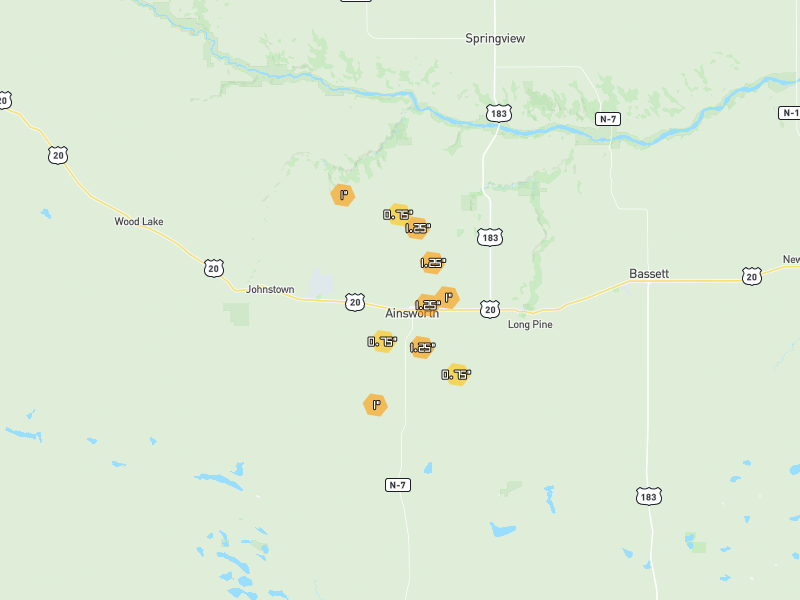 Hail map of Ainsworth, NE on Jul 1, 2026, hail up to 1.25"