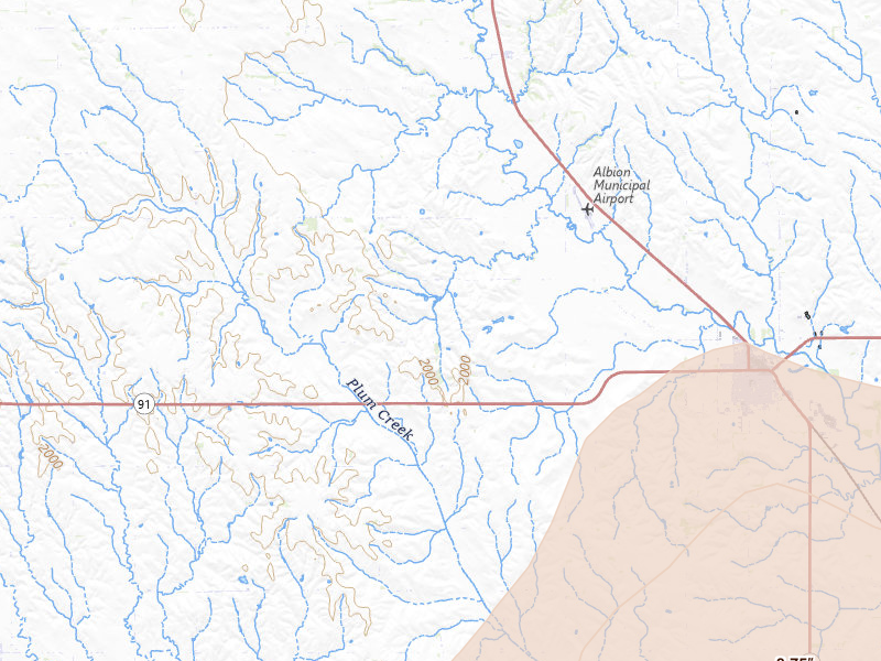 Radar-estimated hail-size map of the storm over Albion, NE on May 17, 2026