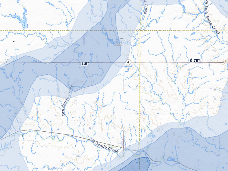 NEXRAD radar-signature map of the hail storm over Alexandria, NE on May 18, 2026