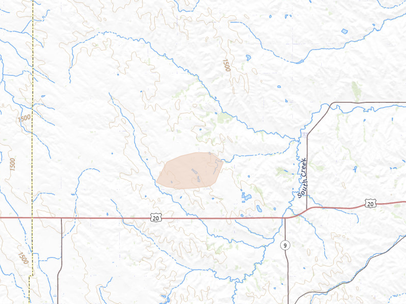 Radar-estimated hail-size map of the storm over Allen, NE on Aug 11, 2026