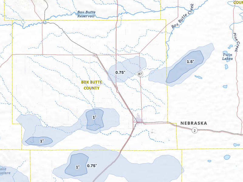 NEXRAD radar-signature map of the hail storm over Alliance, NE on Jun 26, 2026