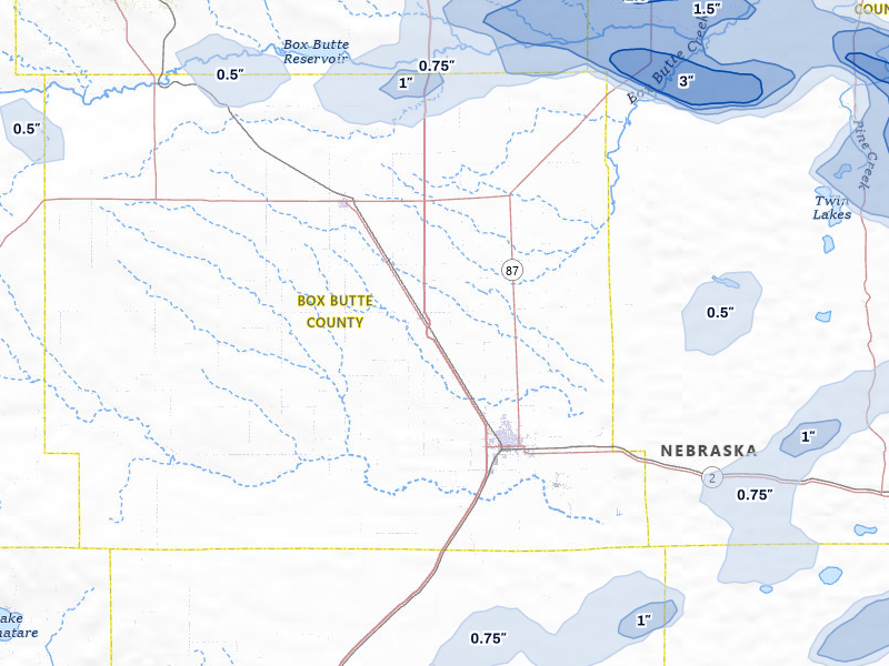 NEXRAD radar-signature map of the hail storm over Alliance, NE on Jul 3, 2026