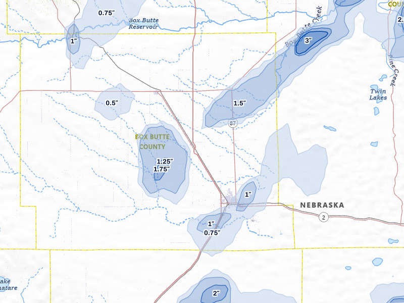 NEXRAD radar-signature map of the hail storm over Alliance, NE on Jul 6, 2026